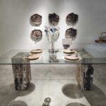 Petrified Wood Dining Table with Glass Top - NL 118