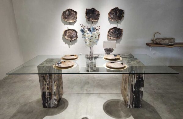 Petrified Wood Dining Table with Glass Top - NL 118 American Style Glass Table: Here are 3 Style for Your Interior Decoration
