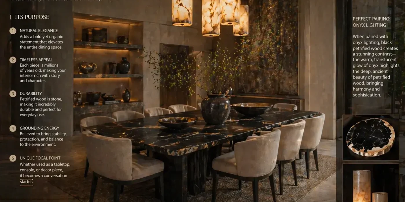 Black Petrified Wood and Its Purpose for Your Dining Interior