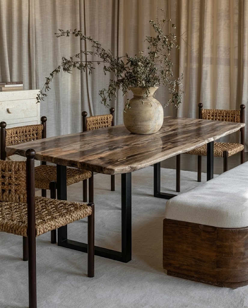 Petrified Wood Dining Table Join 2 Pcs - TB005