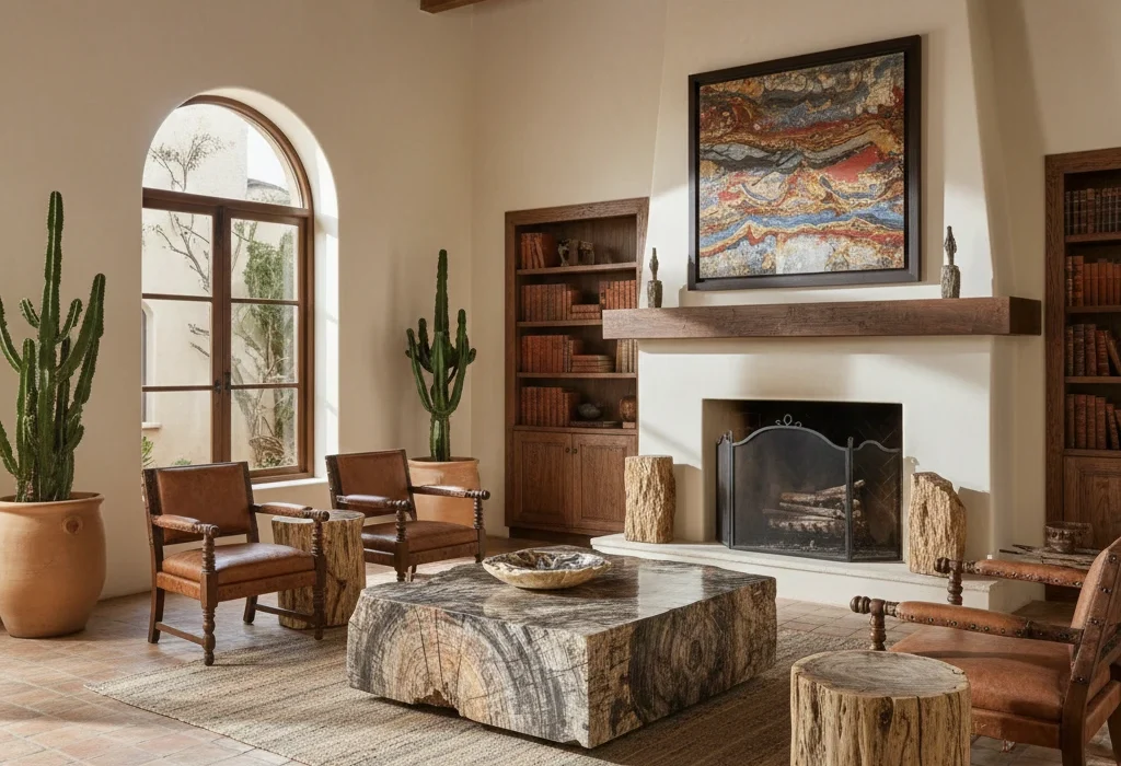 petrified wood decor for hacienda architecture