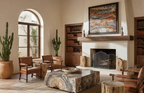petrified wood decor for hacienda architecture