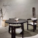 Black Rounded Table for Dinner Interior Bali petrified wood furniture for luxury interior design