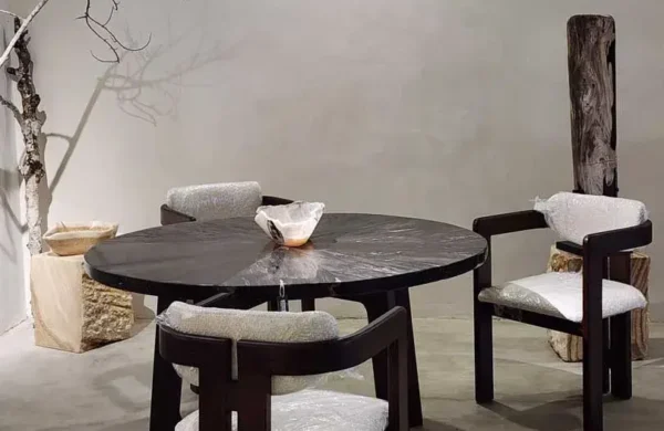 Black Rounded Table for Dinner Interior Bali petrified wood furniture for luxury interior design
