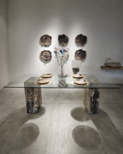 Petrified Wood Dining Table with Glass Top - NL 118