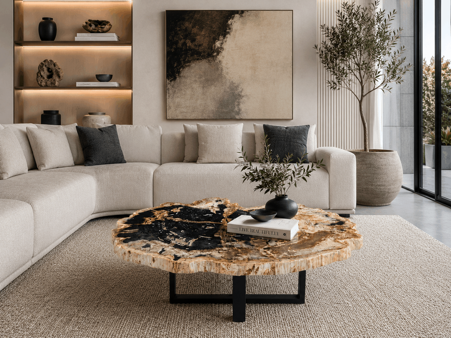 フィフティーズ スタイル パレットテーブル Petrified Wood Coffee Table – TB135 | Bali Petrified Wood